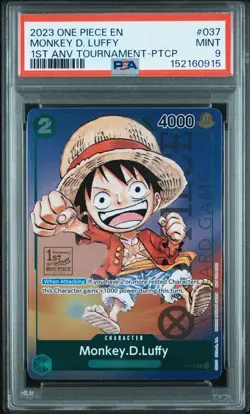 One Piece Monkey D Luffy 1st Anniversary Tournament PTCP P-037 PSA 9 Mint - Image 1