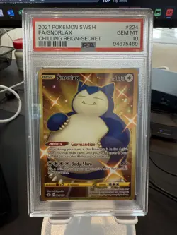 2021 Pokemon Chilling Reign Sword & Shield #224 Snorlax Full Art PSA 10 - Image 1