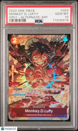 Monkey D. Luffy Alternate Art PSA 10 #024 2022 One Piece Op01-Romance Dawn - Image 1