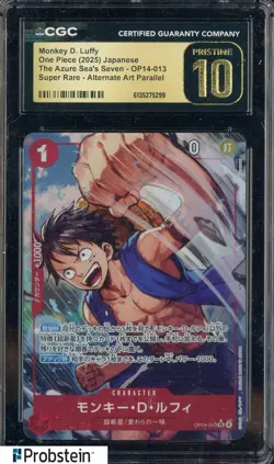 2025 One Piece Japanese The Azure Sea's Seven Monkey D. Luffy SR Alt Art CGC 10 - Image 1