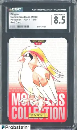 1996 Pokemon Vintage Bandai Carddass Part 1 #18 Red Card Pidgeot CGC 8.5 Mint+ - Image 1