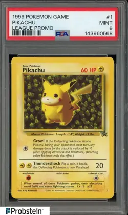 Auction #1 1999 Pokemon Game League Promo #1 Pikachu PSA 9 MINT - Image 1