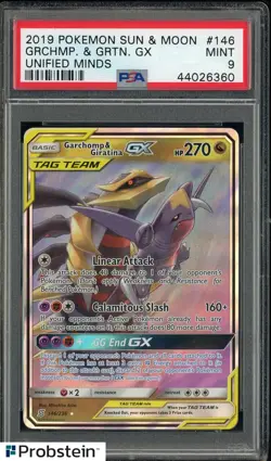 2019 Pokemon S & M Unified Minds #146 Garchomp & Giratina Gx PSA 9 MINT - Image 1