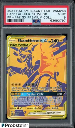 2021 Pokemon SM BSP GX Premium Collection #SM248 FA Pikachu & Zekrom GX PSA 9 - Image 1