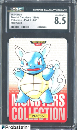 1996 Pokemon Vintage Bandai Carddass Part 1 #8 Red Card Wartortle CGC 8.5 Mint+ - Image 1