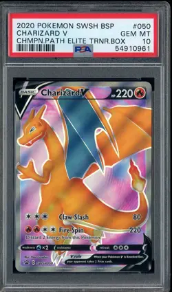 2020 Pokemon SWSH BSP Champion's Patch ETB #050 Charizard v PSA 10 GEM MINT - Image 1