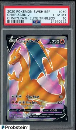 2020 Pokemon SWSH BSP Champion's Patch ETB #050 Charizard v PSA 10 GEM MINT - Image 1