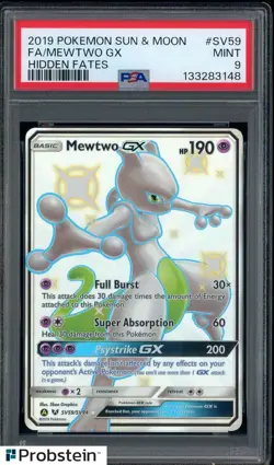 2019 Pokemon S & M Hidden Fates #SV59 FA Mewtwo GX PSA 9 MINT - Image 1