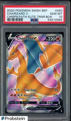 2020 Pokemon SWSH BSP Champion's Patch ETB #050 Charizard v PSA 10 GEM MINT - Image 1