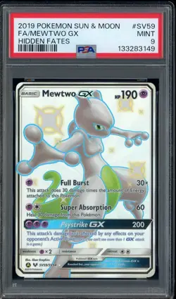 2019 Pokemon S & M Hidden Fates #SV59 FA Mewtwo GX PSA 9 MINT - Image 1