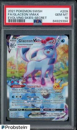 2021 Pokemon SWSH Evolving Skies Secret #209 FA Glaceon VMax PSA 10 GEM MINT - Image 1