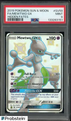 2019 Pokemon S & M Hidden Fates #SV59 FA Mewtwo GX PSA 9 MINT - Image 1