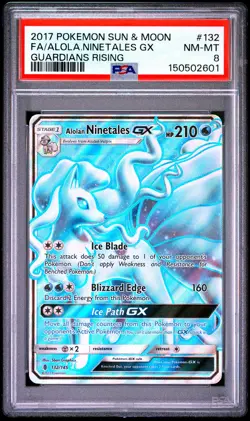 2017 POKEMON SUN & MOON GUARDIANS RISING #132 FULL ART/ALOLAN NINETALES GX PSA 8 - Image 1
