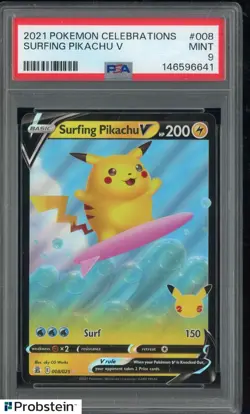 2021 Pokemon Celebrations #008 Surfing Pikachu V PSA 9 MINT - Image 1