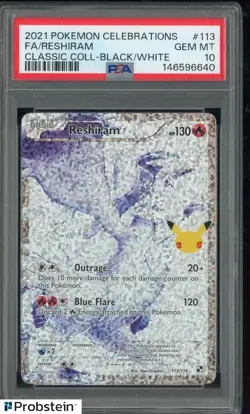 2021 Pokemon Celebrations Classic Coll. #113 FA/Reshiram PSA 10 GEM MINT - Image 1