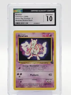 MEWTWO 1999 POKEMON BLACK STAR PROMOS #3 MEWTWO STRIKES BACK CGC 10 Q6846 - Image 1