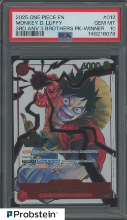 2025 One Piece EN 3rd Anniv. 3 Brothers Winner #012 Monkey.D.Luffy PSA 10 - Image 1