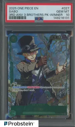 2025 One Piece EN 3rd Anniv. 3 Brothers Winner #027 Sabo PSA 10 GEM MT - Image 1
