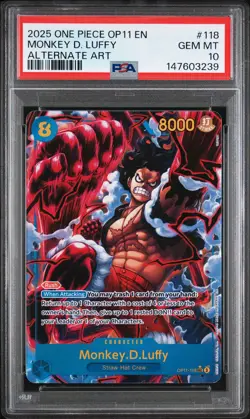 2025 ONE PIECE OP11-A FIST OF DIVINE SPEED ALTERNATE ART MONKEY D. LUFFY PSA 10 - Image 1