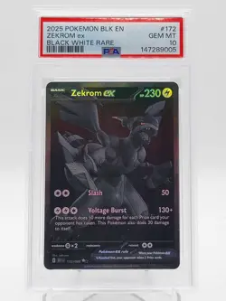 ZEKROM EX 2025 POKEMON BLACK BOLT BLACK WHITE RARE #172/086 PSA 10 Q3963 - Image 1