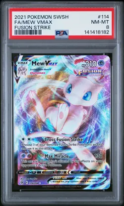 2021 POKEMON SWORD & SHIELD FUSION STRIKE #114 FULL ART/MEW VMAX PSA 8 - Image 1