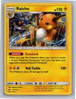 Raichu 41/147 Holo Rare Burning Shadows Pokemon Holo Near Mint - Image 1