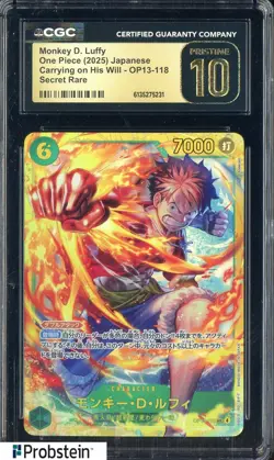 2025 One Piece Japanese Carrying On His Will Monkey D. Luffy Secret Rare CGC 10 - Image 1