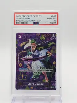 ZORO-JUUROU 2024 ONE PIECE OP09 SPECIAL ALT ART #OP05-067 PSA 10 Q1739 - Image 1