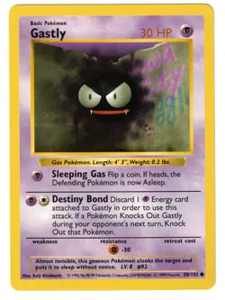 POKEMON GASTLY 50/102 BASE SET UNLIMITED SHADOWLESS COMMON SEE SCANS FOR GRADE - Image 1