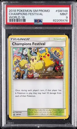 2018 POKEMON SM BLACK STAR PROMO WORLD 18 #SM148 CHAMPIONS FESTIVAL PSA 9 - Image 1