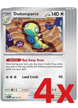 4x Dudunsparce 080/131 Pokemon TCG Playset SV: Prismatic Evolutions - Image 1