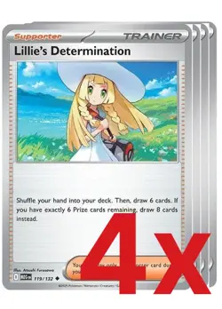 4x Lillie's Determination 119/132 Pokemon TCG Playset ME01: Mega Evolution - Image 1