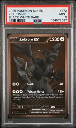 2025 POKEMON BLK EN-BLACK BOLT BLACK WHITE RARE #172 ZEKROM EX PSA 9 - Image 1