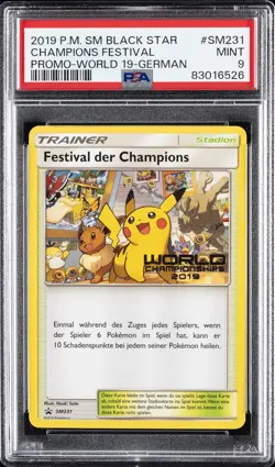 2019 POKEMON SM BLACK STAR PROMO WORLD 19-GERMAN #SM231 CHAMPIONS FESTIVAL PSA 9 - Image 1