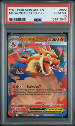 1545 Mega Charizard Y ex 2026 Pokemon Ascended Heroes #022 Double Rare PSA 10 - Image 1