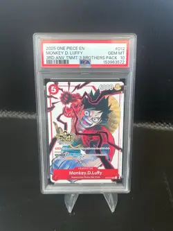 2025 One Piece Monkey D Luffy #012 3rd Anniversary Tournament Pack PSA 10 GEM MT - Image 1