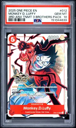 One Piece Monkey D Luffy 3rd Anniversary Tournament 3 Brothers ST01-012 PSA 10 - Image 1