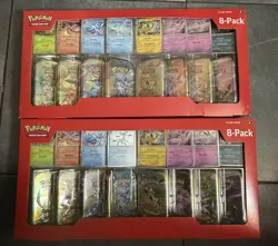 Pokemon Prismatic Evolutions 8 Mini-Tins with Promo Cards Costco 2-pack IN HAND - Image 1