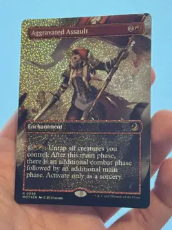 1X CONFETTI FOIL Aggravated Assault BORDERLESS MINT MTG Magic WOT Eldraine CEDH - Image 1