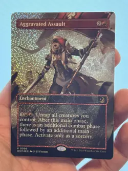 1X CONFETTI FOIL Aggravated Assault BORDERLESS MINT MTG Magic WOT Eldraine CEDH - Image 3