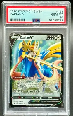 2020 Pokemon Sword & Shield Zacian V 138/202 PSA 10 GEM MINT Holo Rare - Image 1
