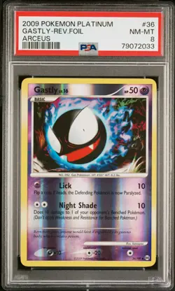 PSA 8 NM-M Gastly Reverse Holo 36/99 Platinum Arceus Pokemon Card *LOW POP* - Image 1