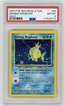 SHINING MAGIKARP HOLO RARE 2001 PM Neo Revelation Pokemon 66/64 PSA 8 NM - Image 1