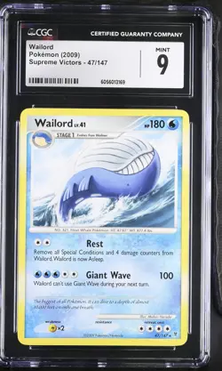 CGC 9 MINT Wailord 2009 Supreme Victors 47/147 Pokemon Card - Image 1