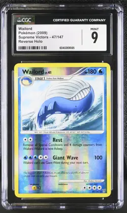 CGC 9 MINT Wailord 2009 Supreme Victors 47/147 Reverse Holo Pokemon Card - Image 1