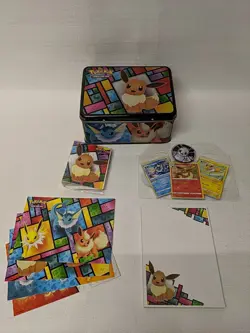 Pokemon TCG Treasure Chest Lunch Box 2021 Eevee Lunchbox Only Plus 3 Cards. - Image 1