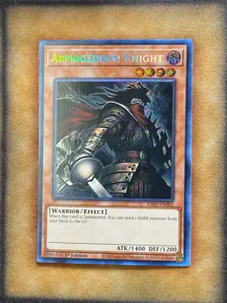 Yugioh Armageddon Knight RA03-EN002 Secret Rare 1st Ed NM - Image 1
