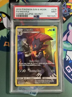 2019 Pokemon Cosmic Eclipse Secret Rare Weavile #238 - PSA 9 MINT - Image 1