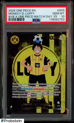 2025 ONE PIECE PROMOS BVB X ONE PIECE MATCH DAY 2025 #003 MONKEY D. LUFFY PSA 10 - Image 1
