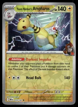 Team Rocket's Ampharos 074/182 Uncommon Destined Rivals Pokemon Reverse Holo NM - Image 1